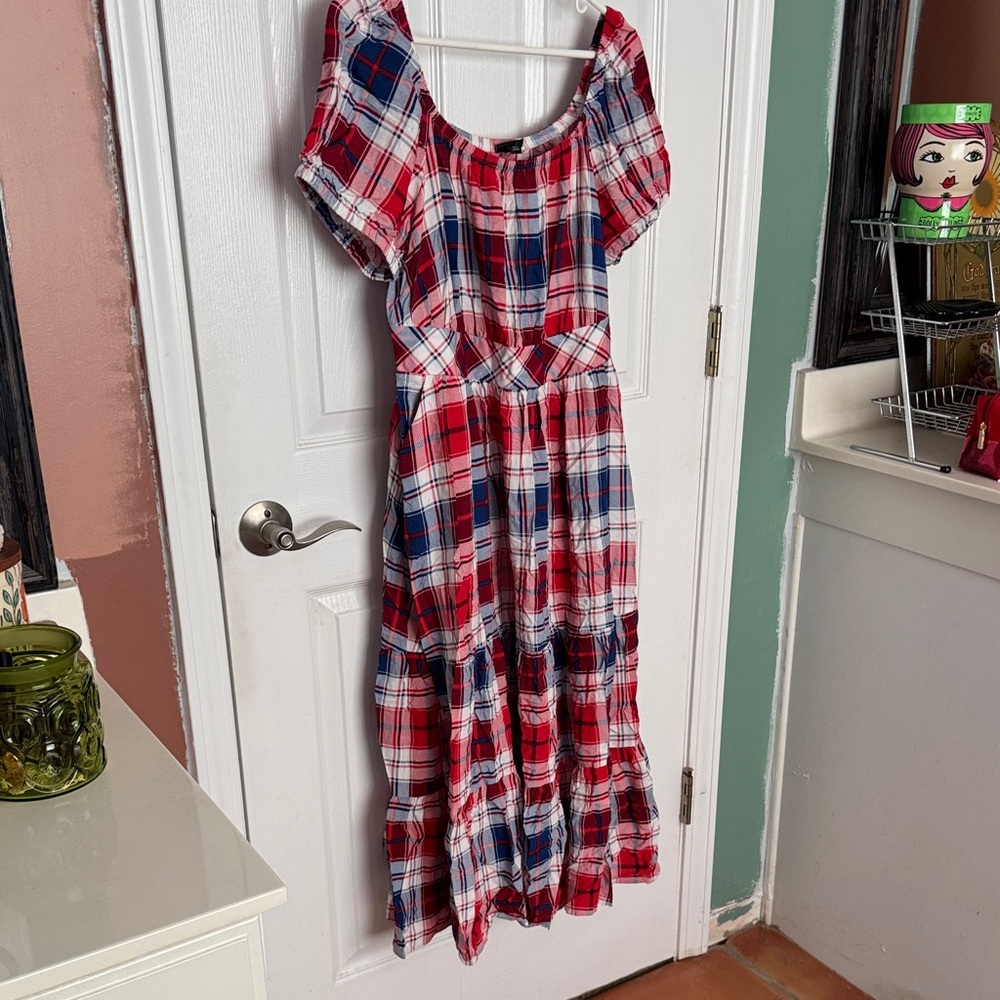 Torrid Red White and Blue Plaid Midi Dress - 4th of July dress